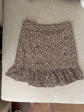 Aqua Brown Leopard Print Mini Skirt with Ruffle Hem